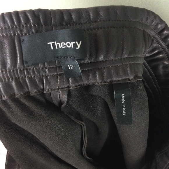 Theory 100% Leather Slit Leg Pull-On Taupe Pants Size 12 - Picture 12 of 14